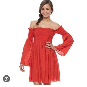 Red tube top off shoulder dress Sz S Disney